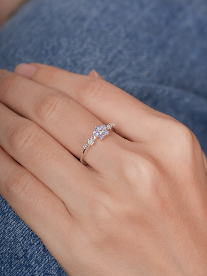 Periwinkle Blossom Ring S925 Silver Rhodium (2) – Mondays Made Flower & Birthstone Jewelry Singapore