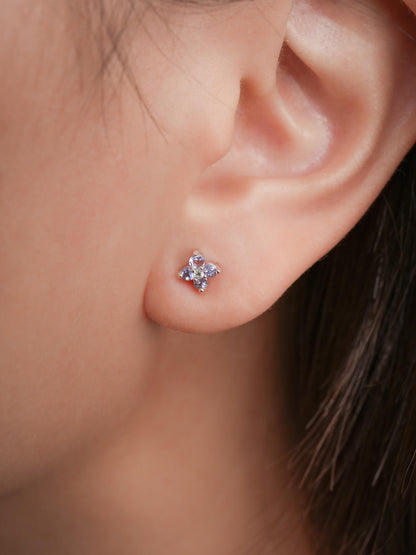 Periwinkle Blossom Stud Earrings S925 Silver Rhodium (2) – Mondays Made Flower & Birthstone Jewelry Singapore