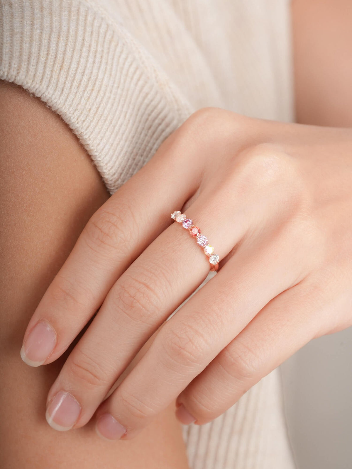 Pink Meadows Moissanite Eternity Band 18K Rose Gold (6) – Mondays Made Flower & Birthstone Jewelry Singapore