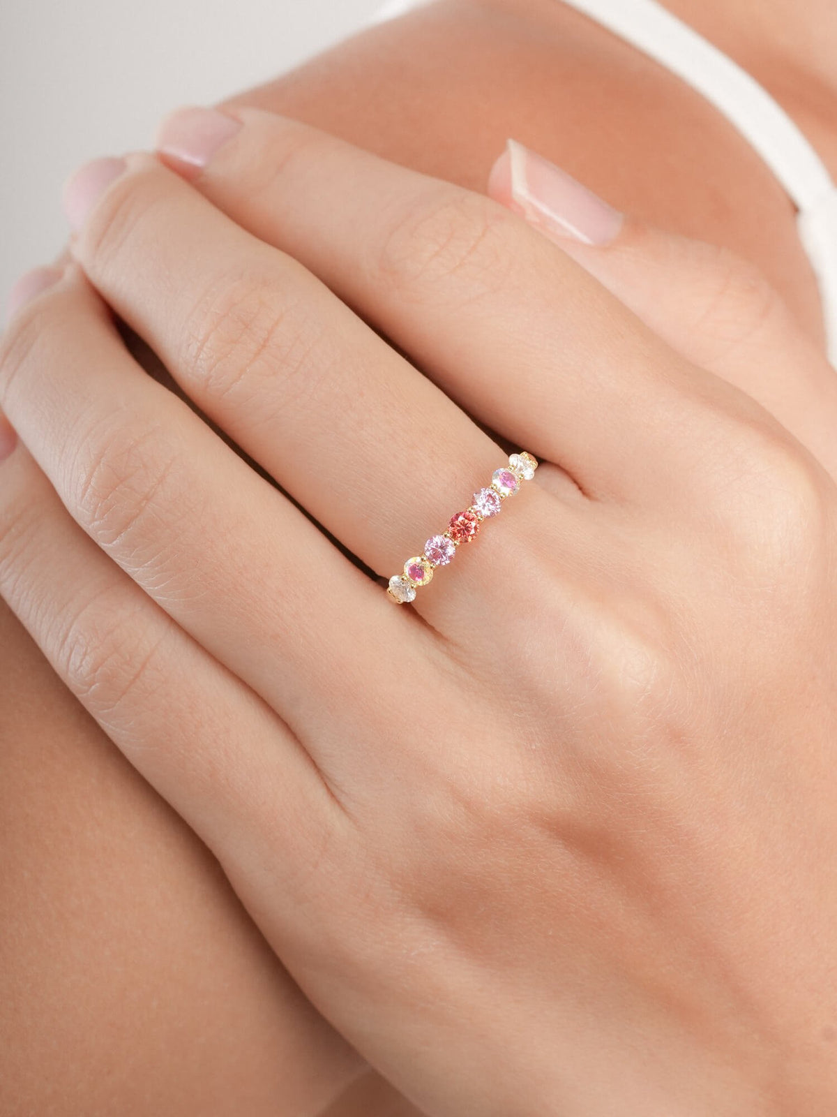 Pink Meadows Moissanite Eternity Band 18K Gold (5) – Mondays Made Flower & Birthstone Jewelry Singapore