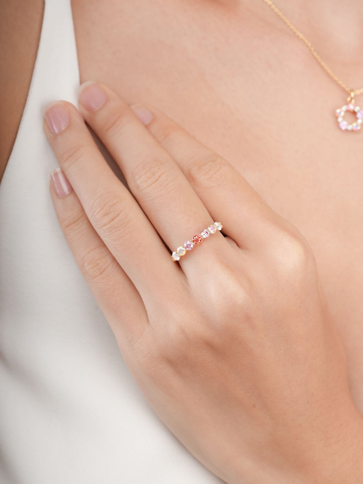 Pink Meadows Moissanite Eternity Band 18K Gold (4) – Mondays Made Flower & Birthstone Jewelry Singapore