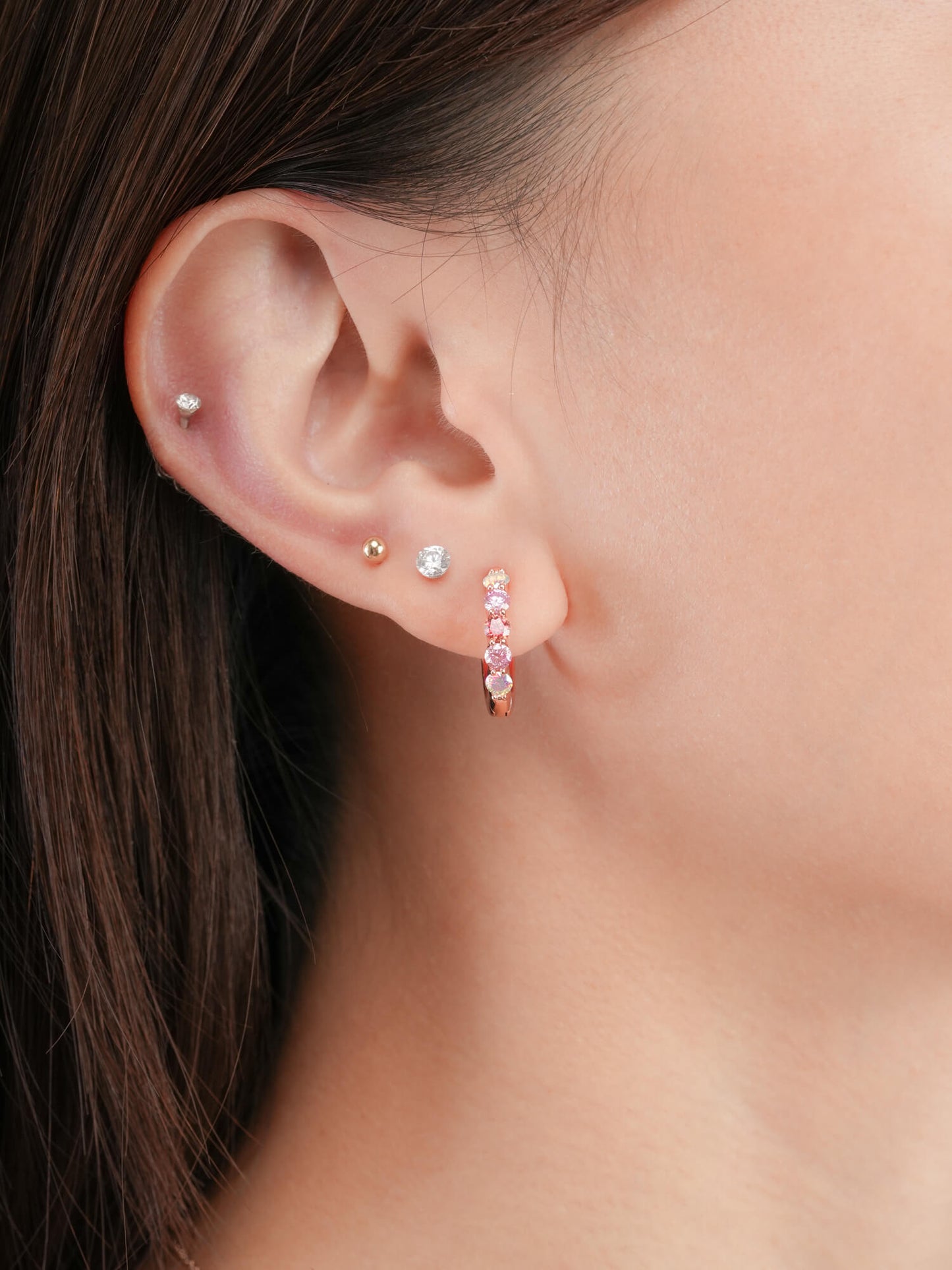 Pink Meadows Moissanite Reversible Huggie Earrings
