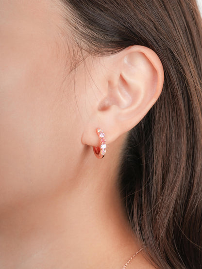 Pink Meadows Moissanite Reversible Huggie Earrings 18K Rose Gold (2) – Mondays Made Flower & Birthstone Jewelry Singapore