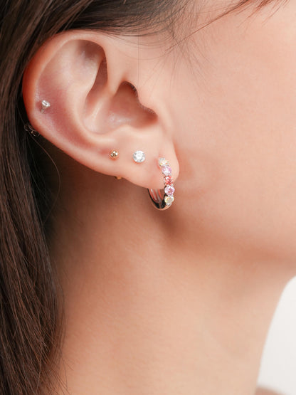 Pink Meadows Moissanite Reversible Huggie Earrings S925 Silver Rhodium (1) – Mondays Made Flower & Birthstone Jewelry Singapore