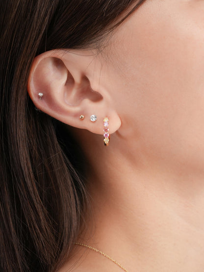 Pink Meadows Moissanite Reversible Huggie Earrings 18K Gold (1) – Mondays Made Flower & Birthstone Jewelry Singapore