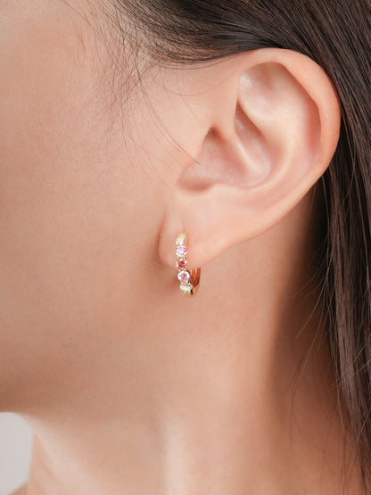 Pink Meadows Moissanite Reversible Huggie Earrings 18K Gold (2) – Mondays Made Flower & Birthstone Jewelry Singapore