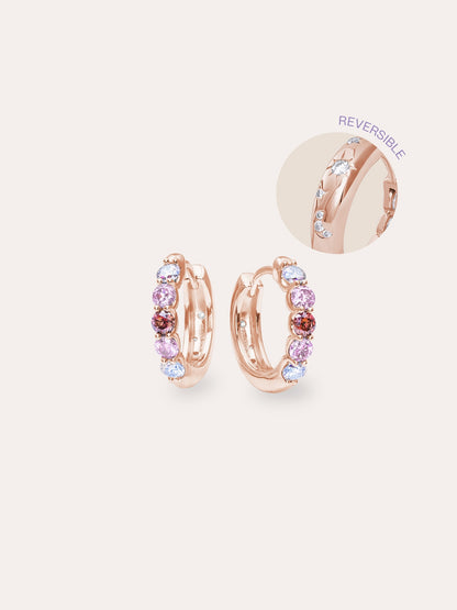 Pink Meadows Moissanite Reversible Huggies 18K Rose Gold (1) – Mondays Made Flower & Birthstone Jewelry Singapore