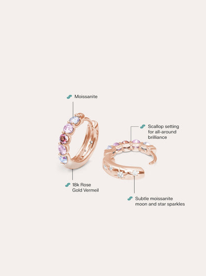 Pink Meadows Moissanite Reversible Huggies 18K Rose Gold (2) – Mondays Made Flower & Birthstone Jewelry Singapore