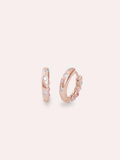 Pink Meadows Moissanite Reversible Huggies 18K Rose Gold (3) – Mondays Made Flower & Birthstone Jewelry Singapore