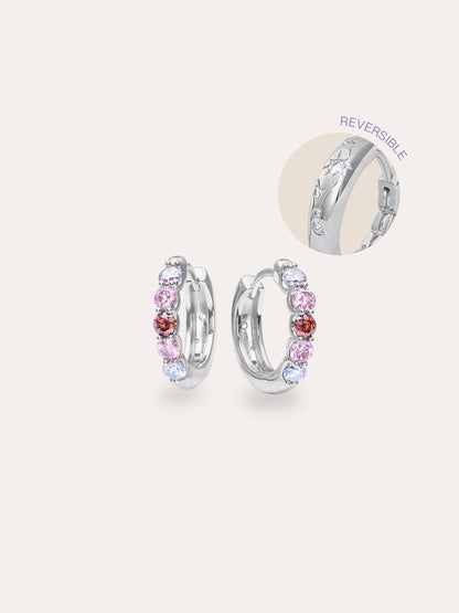 Pink Meadows Moissanite Reversible Huggies S925 Silver Rhodium (1) – Mondays Made Flower & Birthstone Jewelry Singapore