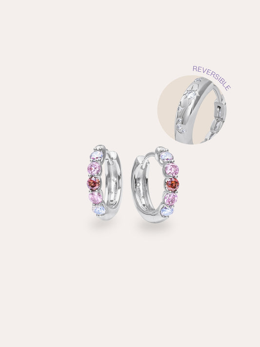 Pink Meadows Moissanite Reversible Huggies S925 Silver Rhodium (1) – Mondays Made Flower & Birthstone Jewelry Singapore