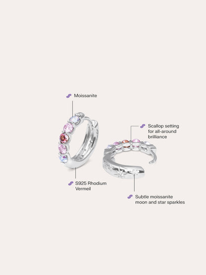 Pink Meadows Moissanite Reversible Huggies S925 Silver Rhodium (2) – Mondays Made Flower & Birthstone Jewelry Singapore