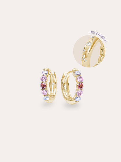 Pink Meadows Moissanite Reversible Huggies 18K Gold (1) – Mondays Made Flower & Birthstone Jewelry Singapore