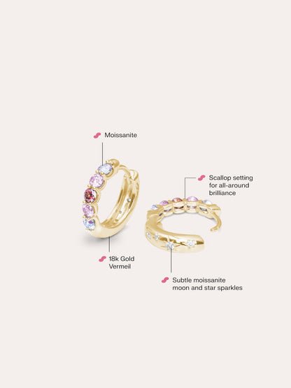 Pink Meadows Moissanite Reversible Huggies 18K Gold (2) – Mondays Made Flower & Birthstone Jewelry Singapore