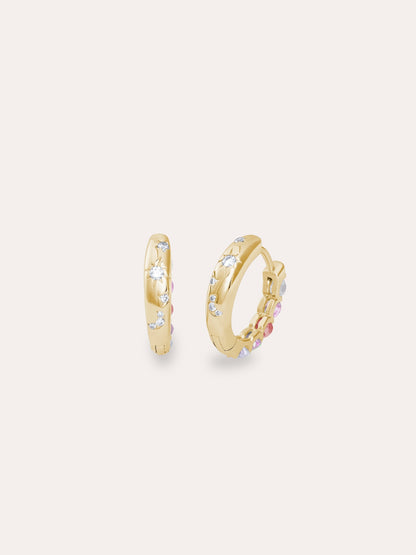 Pink Meadows Moissanite Reversible Huggies 18K Gold (3) – Mondays Made Flower & Birthstone Jewelry Singapore