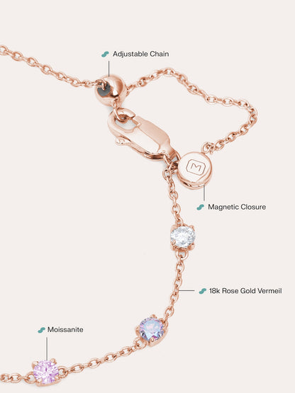Pink Meadows Moissanite Station Bracelet 18K Rose Gold (5) – Mondays Made Flower & Birthstone Jewelry Singapore