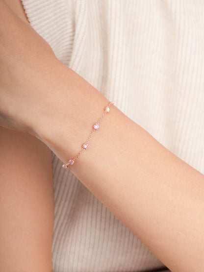 Pink Meadows Moissanite Station Bracelet 18K Rose Gold (3) – Mondays Made Flower & Birthstone Jewelry Singapore