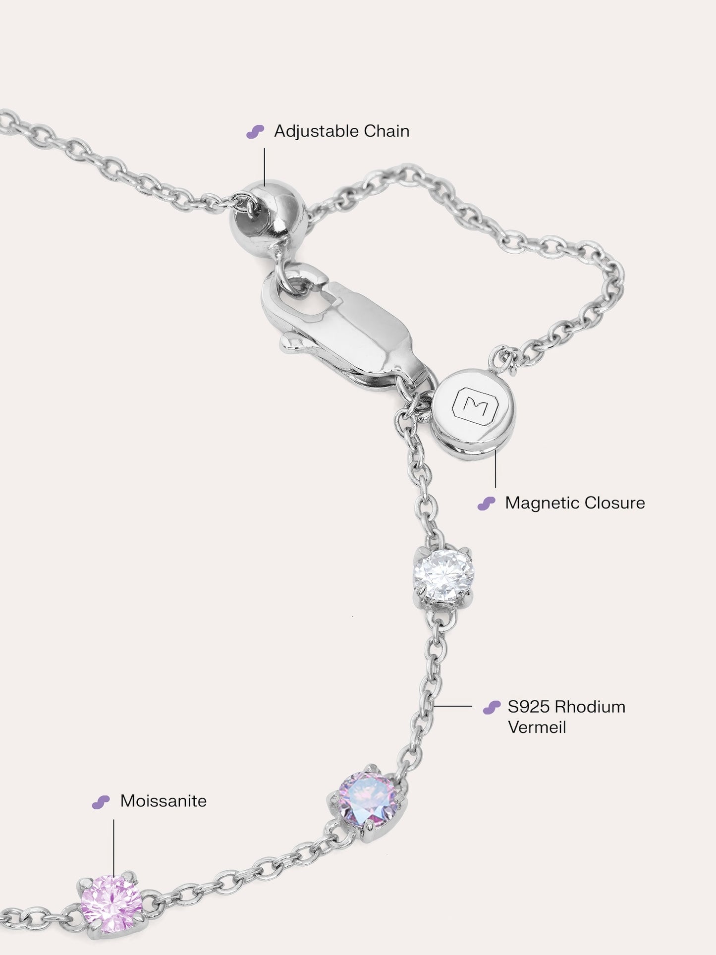 Pink Meadows Moissanite Station Bracelet