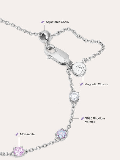 Pink Meadows Moissanite Station Bracelet S925 Silver Rhodium (5) – Mondays Made Flower & Birthstone Jewelry Singapore