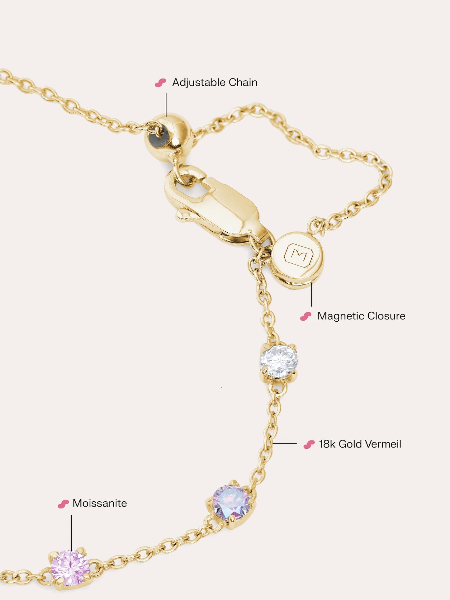 Pink Meadows Moissanite Station Bracelet