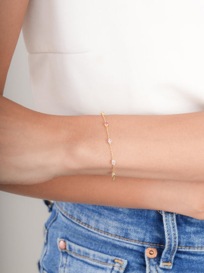 Pink Meadows Moissanite Station Bracelet 18K Gold (2) – Mondays Made Flower & Birthstone Jewelry Singapore