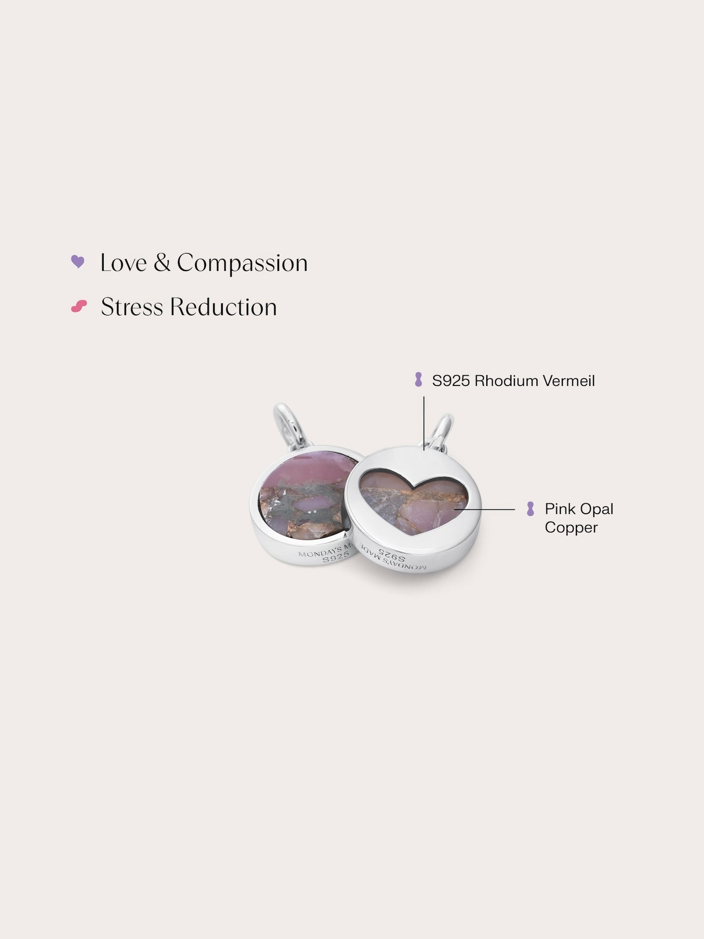 Pink Opal Copper Reversible Coin Charm