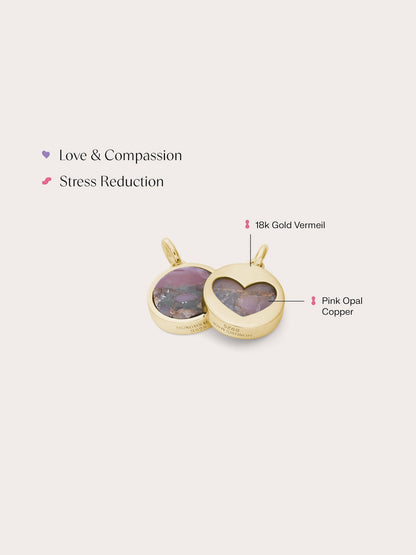 Pink Opal Copper Reversible Coin Charm 18K Gold (5) – Mondays Made Flower & Birthstone Jewelry Singapore
