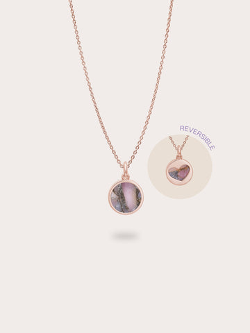 Pink Opal Copper Reversible Coin Necklace 18K Rose Gold (1) – Mondays Made Flower & Birthstone Jewelry Singapore