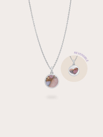 Pink Opal Copper Reversible Coin Necklace S925 Silver Rhodium (1) – Mondays Made Flower & Birthstone Jewelry Singapore