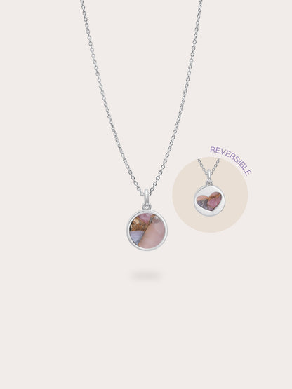 Pink Opal Copper Reversible Coin Necklace S925 Silver Rhodium (1) – Mondays Made Flower & Birthstone Jewelry Singapore
