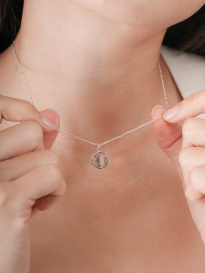 Pink Opal Copper Reversible Coin Necklace S925 Silver Rhodium (3) – Mondays Made Flower & Birthstone Jewelry Singapore