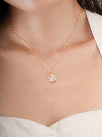 Pink Opal Copper Reversible Coin Necklace 18K Gold (2) – Mondays Made Flower & Birthstone Jewelry Singapore