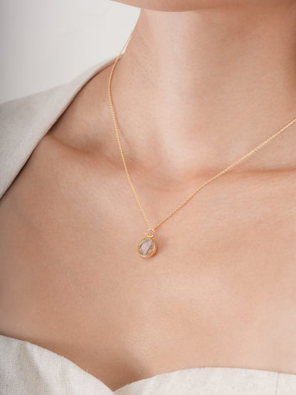 Pink Opal Copper Reversible Coin Necklace 18K Gold (3) – Mondays Made Flower & Birthstone Jewelry Singapore