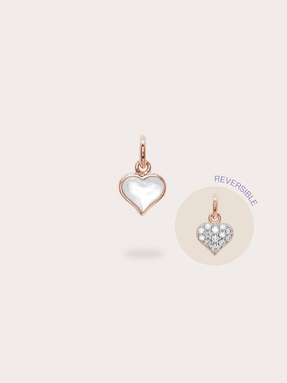 Puffy Heart Reversible Charm 18K Rose Gold Mother of Pearl (1) – Mondays Made Flower & Birthstone Jewelry Singapore