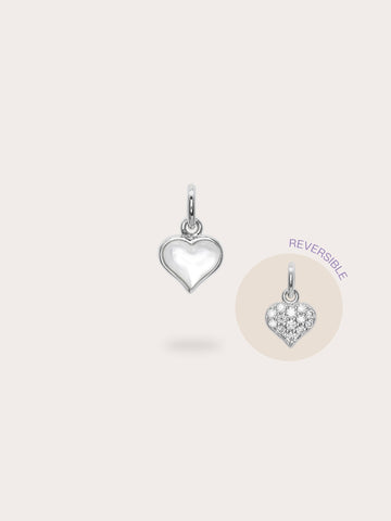 Puffy Heart Reversible Charm S925 Silver Rhodium Mother of Pearl (1) – Mondays Made Flower & Birthstone Jewelry Singapore