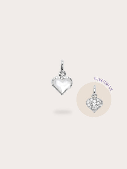 Puffy Heart Reversible Charm S925 Silver Rhodium Mother of Pearl (1) – Mondays Made Flower & Birthstone Jewelry Singapore