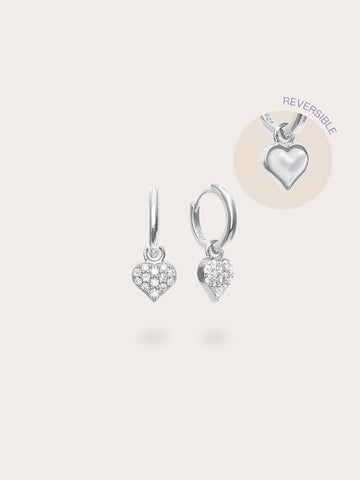 Puffy Heart Reversible Huggie Earrings S925 Silver Rhodium (1) – Mondays Made Flower & Birthstone Jewelry Singapore