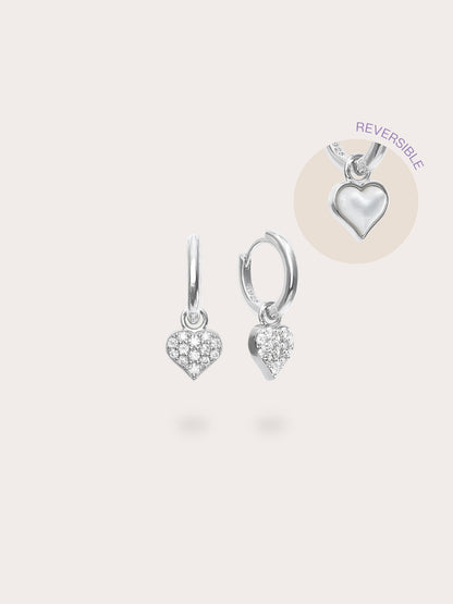 Puffy Heart Reversible Huggie Earrings S925 Silver Rhodium (1) – Mondays Made Flower & Birthstone Jewelry Singapore