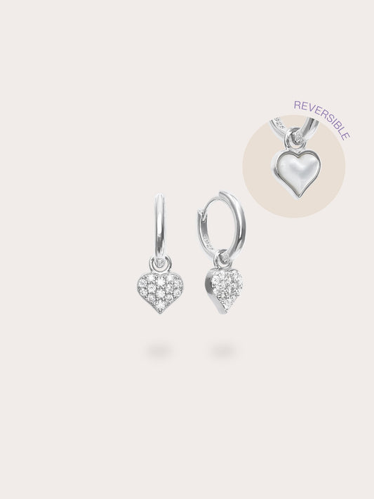 Puffy Heart Reversible Huggie Earrings S925 Silver Rhodium (1) – Mondays Made Flower & Birthstone Jewelry Singapore