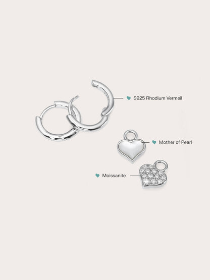Puffy Heart Reversible Huggie Earrings S925 Silver Rhodium (2) – Mondays Made Flower & Birthstone Jewelry Singapore
