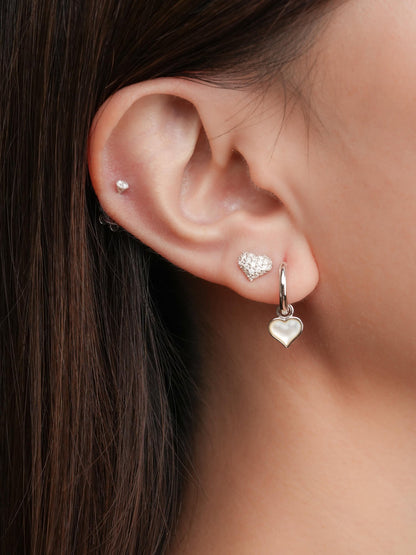 Puffy Heart Reversible Huggie Earrings S925 Silver Rhodium (4) – Mondays Made Flower & Birthstone Jewelry Singapore