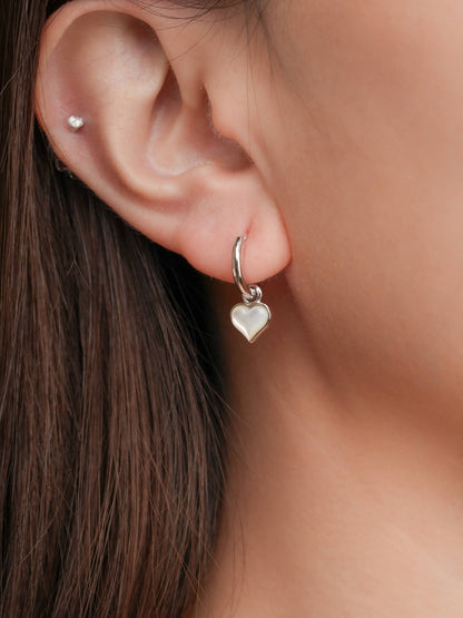 Puffy Heart Reversible Huggie Earrings S925 Silver Rhodium (5) – Mondays Made Flower & Birthstone Jewelry Singapore