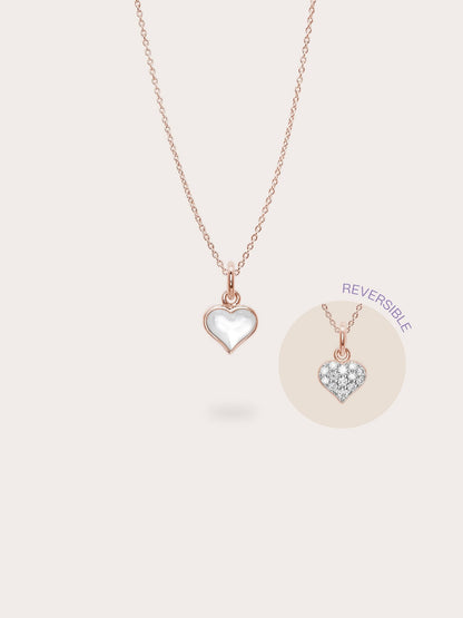 Puffy Heart Reversible Necklace 18K Rose Gold (1) – Mondays Made Flower & Birthstone Jewelry Singapore