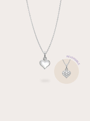 Puffy Heart Reversible Necklace S925 Silver Rhodium (1) – Mondays Made Flower & Birthstone Jewelry Singapore