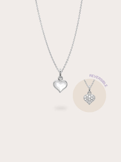 Puffy Heart Reversible Necklace S925 Silver Rhodium (1) – Mondays Made Flower & Birthstone Jewelry Singapore