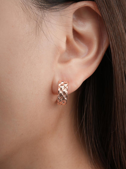Puffy Quilt Hoop Earrings 18K Rose Gold (1) – Mondays Made Flower & Birthstone Jewelry Singapore