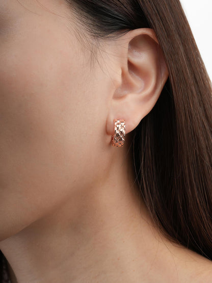 Puffy Quilt Hoop Earrings 18K Rose Gold (2) – Mondays Made Flower & Birthstone Jewelry Singapore