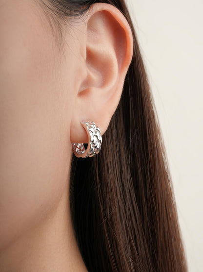 Puffy Quilt Hoop Earrings S925 Silver Rhodium (4) – Mondays Made Flower & Birthstone Jewelry Singapore