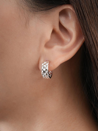 Puffy Quilt Hoop Earrings S925 Silver Rhodium (2) – Mondays Made Flower & Birthstone Jewelry Singapore