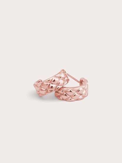 Puffy Quilt Hoop 18K Rose Gold Close Up – Mondays Made Flower & Birthstone Jewelry Singapore